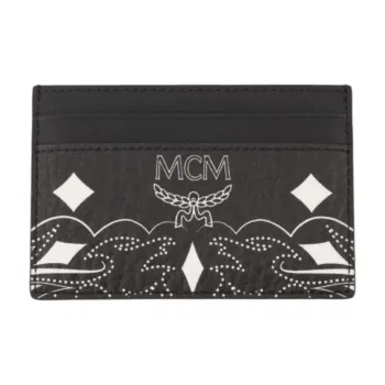 MCM VisetosAren Nappa Leather Card Holder Card Holder Mini Unisex Black & White