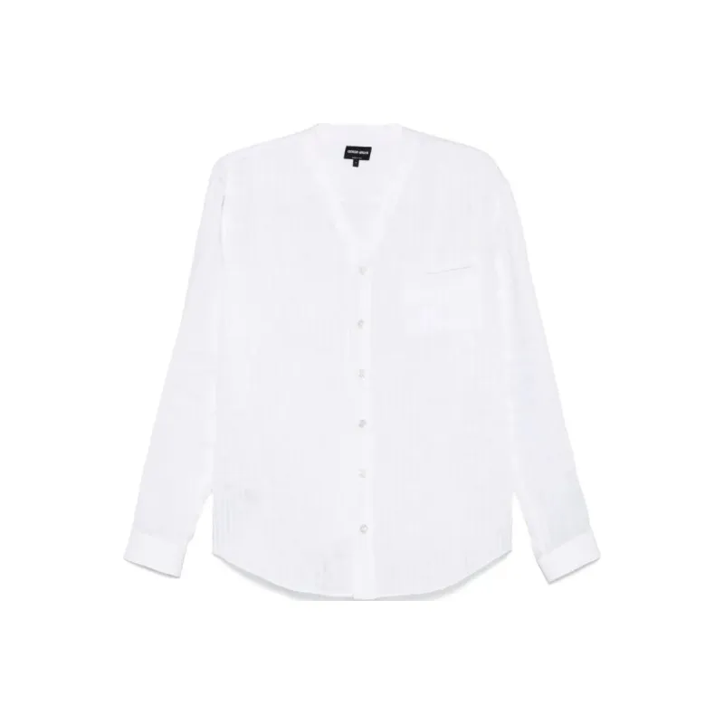 GIORGIO ARMANI Regular fit Linen Shirt With Front Ribs-0