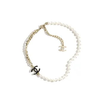 CHANEL Metal, Artificial Pearl Necklaces Women's Ecru