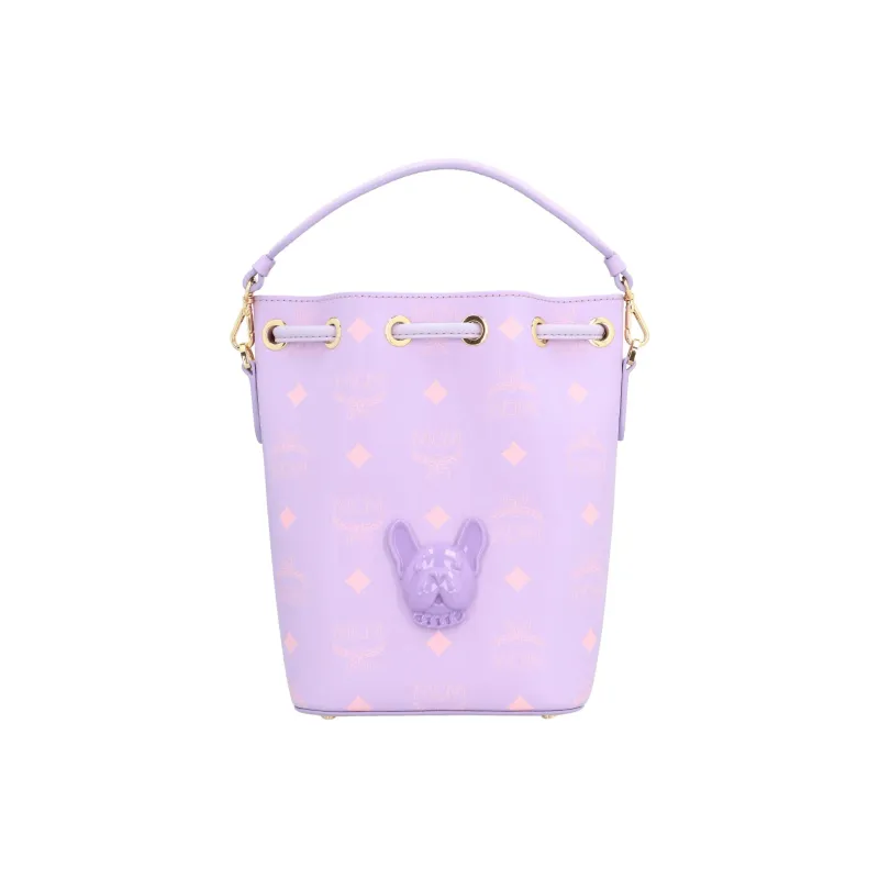 MCM Visetos Leather Bucket Bags Shoulder Bags Handbags Crossbody Bags Mini Women's Purple-0