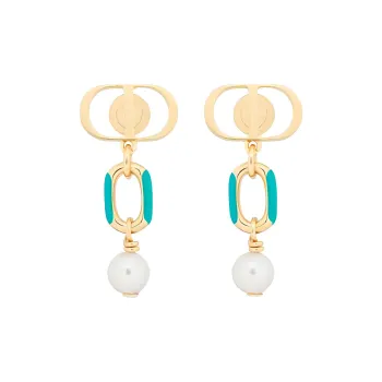 DIOR Metal Resin Pearl Earrings Women's Gold