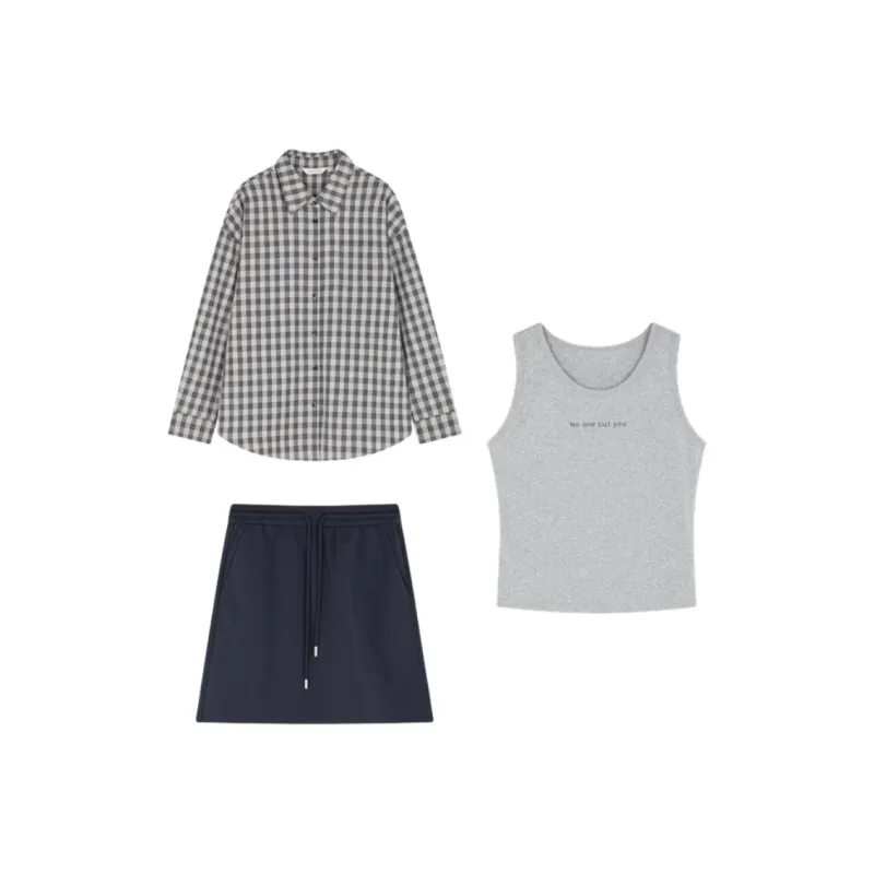 Mo Han Yi Mei Skirt Set Women's Navy Blue Gray-1