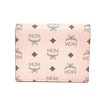 MCM Essential Visetos Origina Leather Card Holder Wallet Mini Women's Pink