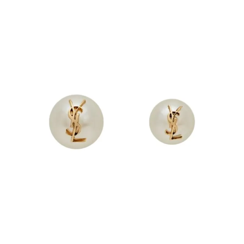 SAINT LAURENT Cassandre Detailed Round Earrings-1