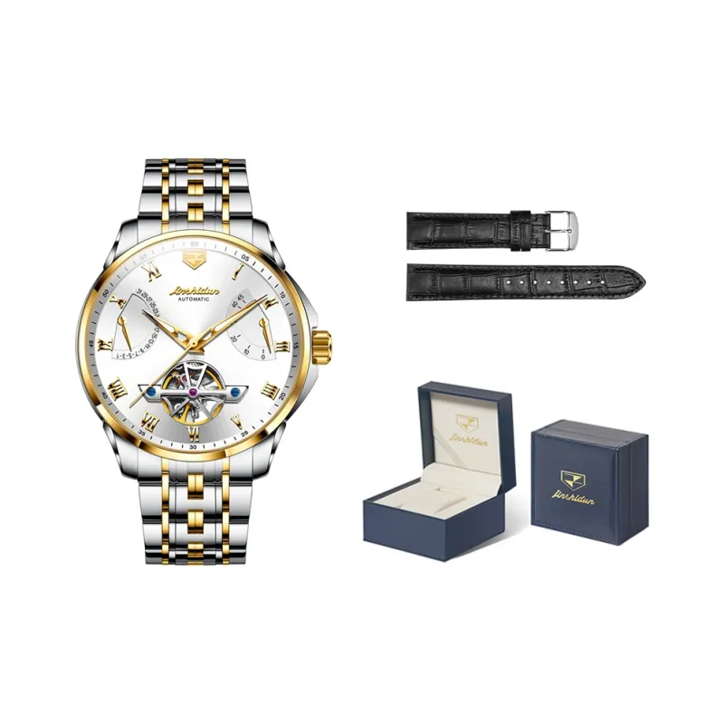 Jin Shi Dun Automatic Mechanical Movement Stainless Steel Watchband Watch Men's Watches White Dial-1