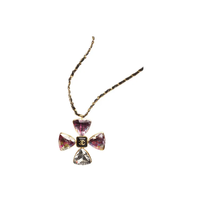 CHANEL Metal Rhinestone Velvet Resin Calfskin Necklaces Women's Black-1