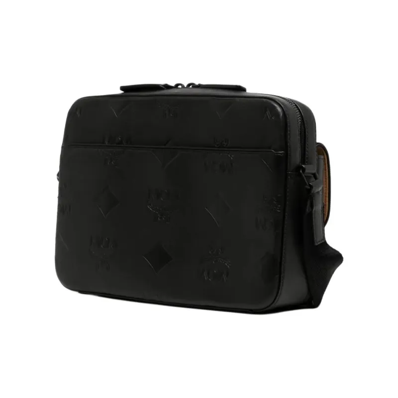MCM Leather Messenger Bag, Shoulder Bag, Crossbody Bag Medium Size Unisex Black-1