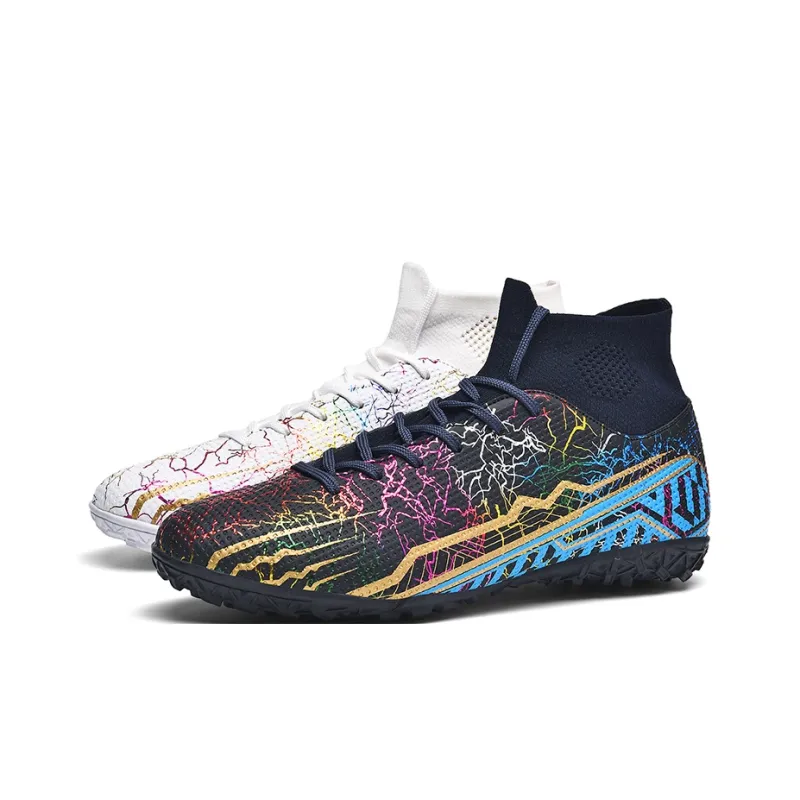 QIUTEXIONG Soccer Shoes Unisex High Top White/Black/Aqua/Mismatched-36