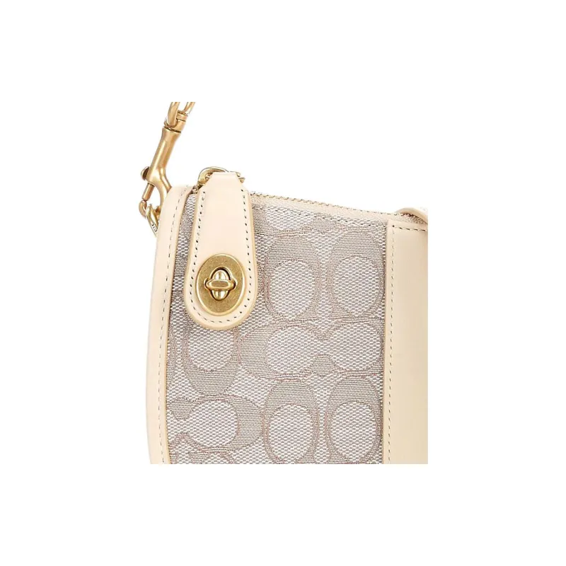 COACH Swinger Jacquard Fabric With Leather Shoulder Bag Handbag Crossbody Bag Medium Size Women's White/Gray-4
