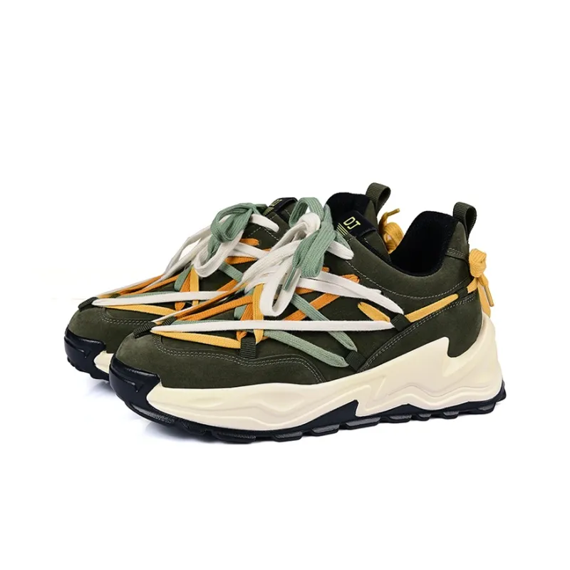 OUBT Niche Lace Up Design Height Increasing Lightweight Breathable Low Top Chunky Sneakers Men's-15