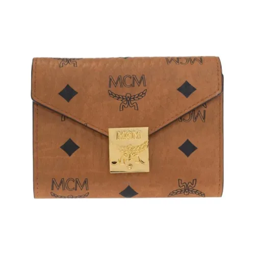 MCM Leather Wallet Small Size Women's Brown Cognac