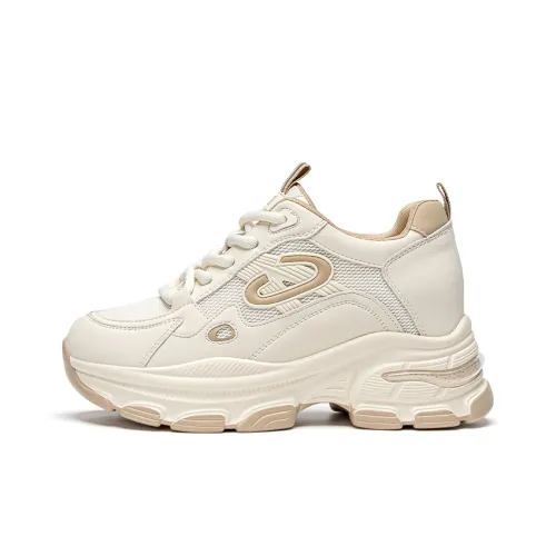EXULL Q Breathable Lightweight Height Increasing Low Top Chunky Sneakers Women's Beige