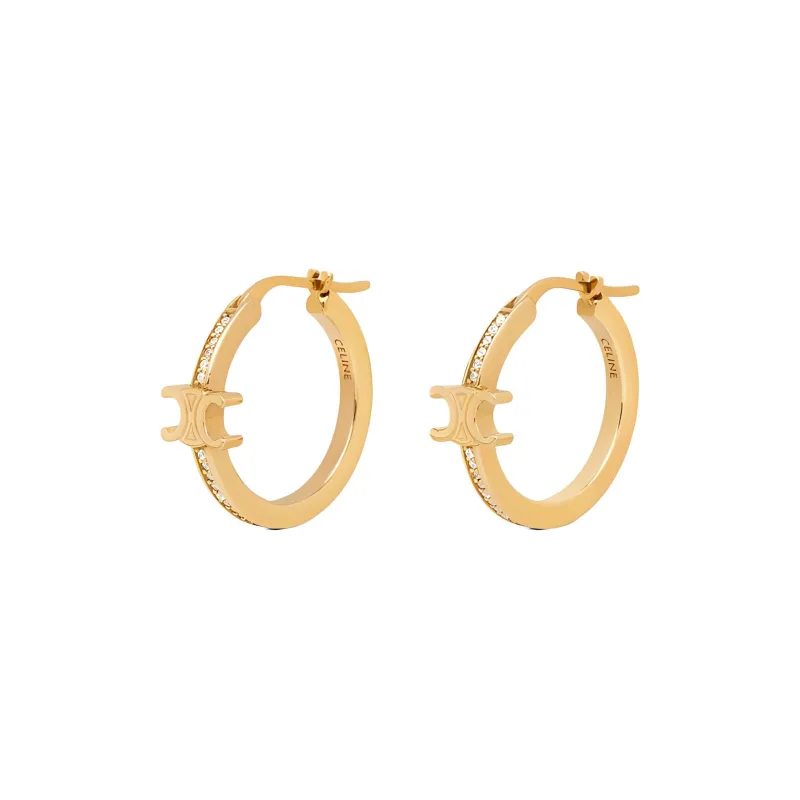 CELINE Triomphe Sparkle Hoops In Strass And Brass With Gold Finish-1