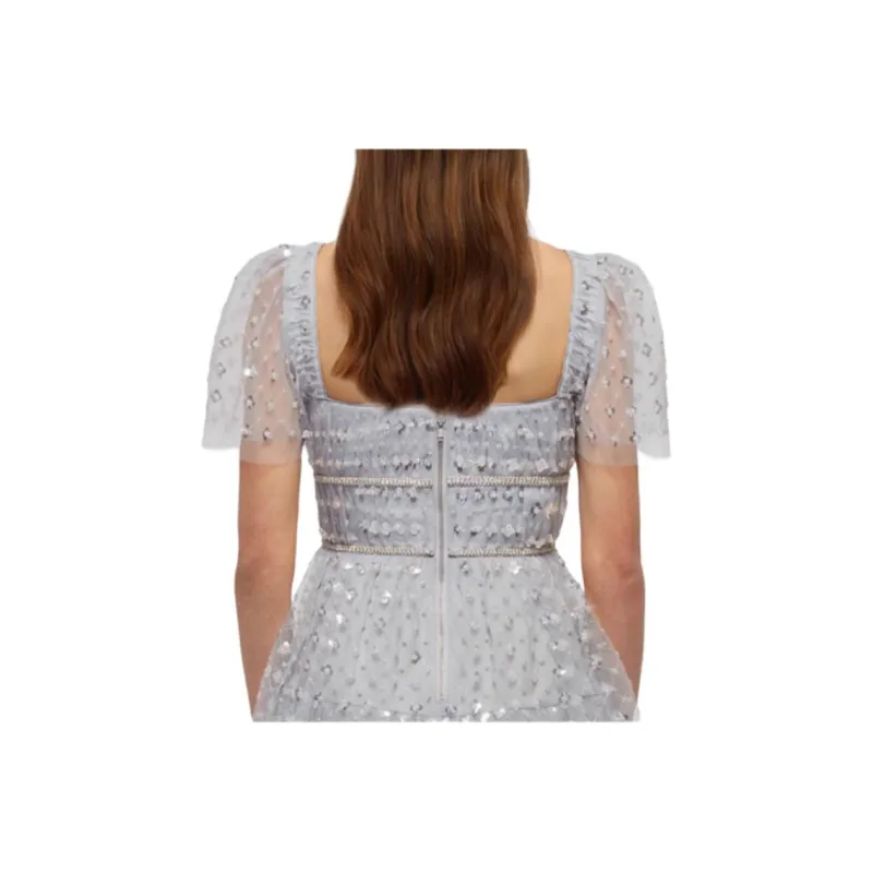 Self portrait Short Sleeved Dress Women's Light Gray-4