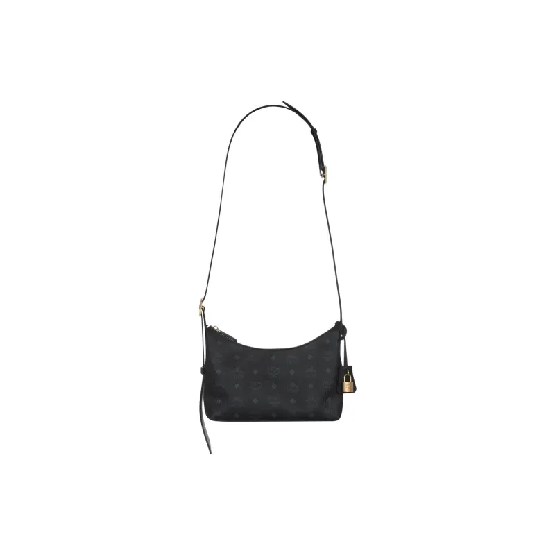 MCM Aren Coated Canvas Shoulder Bag, Handbag Small Size Women's Black-1