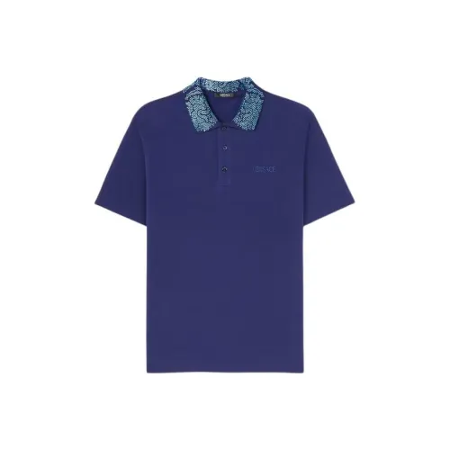 VERSACE Crystal Barocco Polo Shirt Polo Shirt Men's Blue