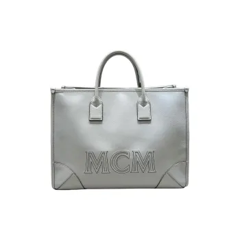 MCM Cow Leather Tote Bag Shopping Bag Crossbody Handbag Mini Women's Gray