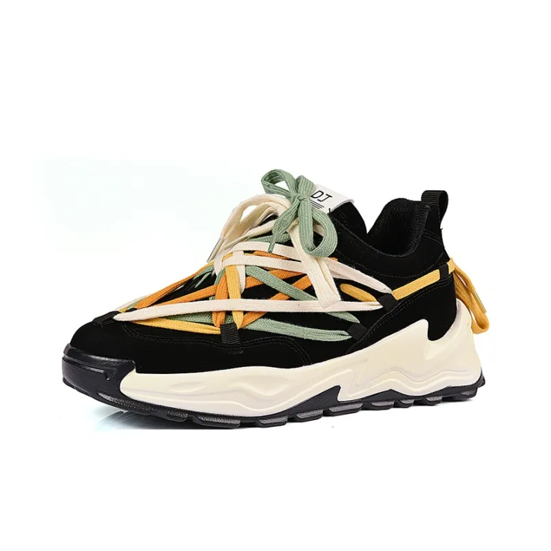 OUBT Niche Lace Up Design Height Increasing Lightweight Breathable Low Top Chunky Sneakers Men's-2