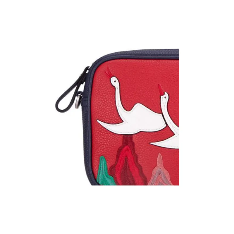 BAMPO Top Grain Natural Suede Cow Leather Clutch Bag Over The Shoulder Women's Red-3