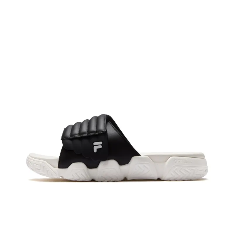 FILA FUSION BARRICADE Bread Slippers Slip Resistant Slide Slippers Men's Black Snow White-0
