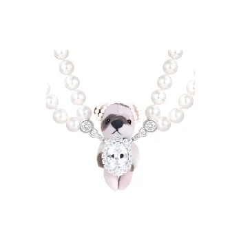 YVMIN Dot Print Furry Bear Double Strand Pearl Necklace