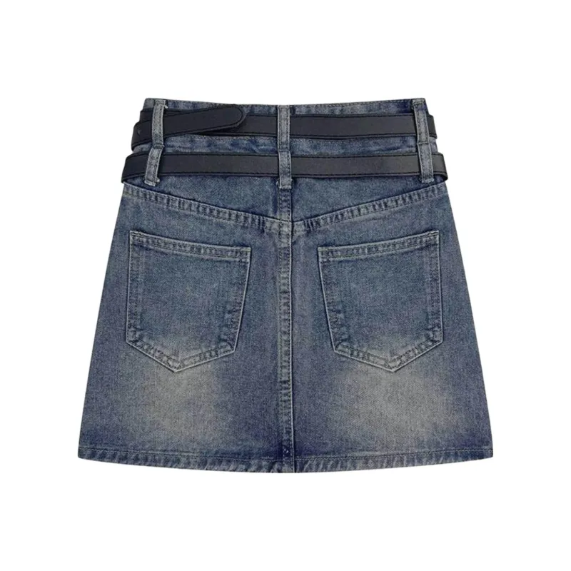 LESS BEARS Denim Short Skirts Unisex Vintage Blue-1