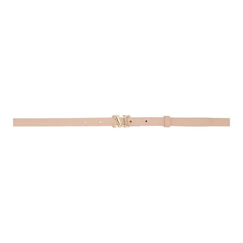 MaxMara Badge Design Calfskin Leather Belts Women's Beige/Brown/Black/Pink Width 1.5CM-3