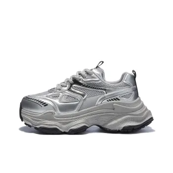 Medd Slip Resistant, Abrasion Resistant, Breathable Low Top Chunky Sneakers Women's Silver