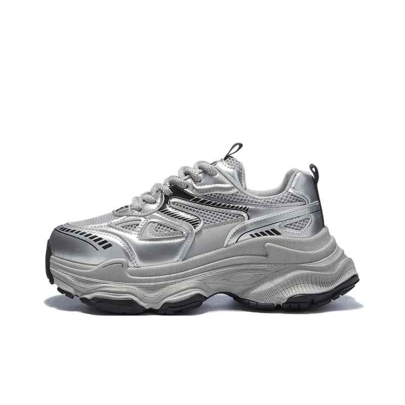 Medd Slip Resistant, Abrasion Resistant, Breathable Low Top Chunky Sneakers Women's Silver-0