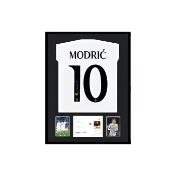 Three For Luka Modrić Signed In Person Real Madrid 2023 24 Season Jersey EM Certificate Framed And Mounted