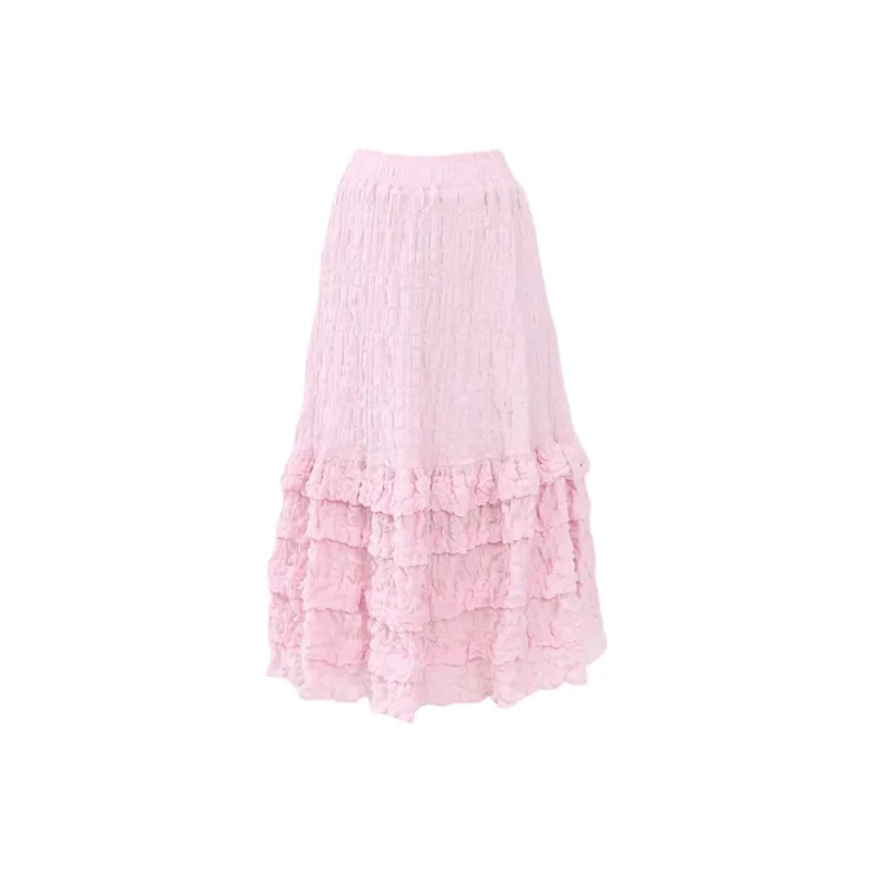 Rose Casual Long Skirt Women's Pink-1