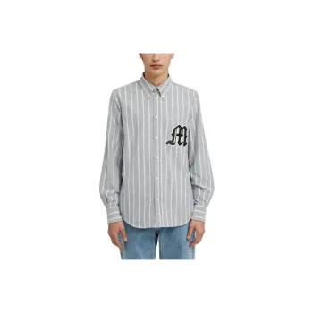 MSGM Logo Patch Striped Buttoned Shirt