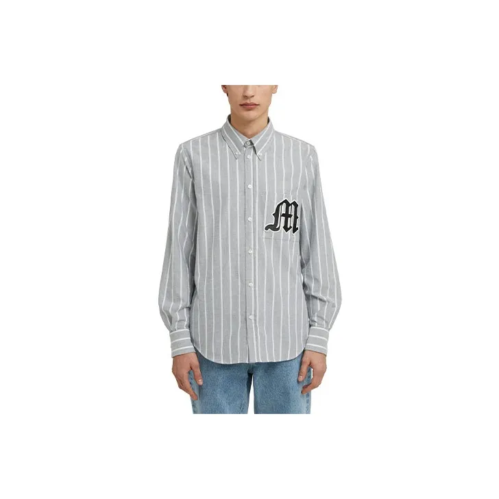 MSGM Logo Patch Striped Buttoned Shirt-0