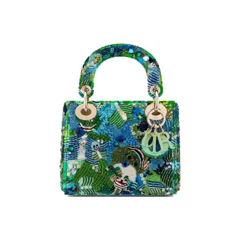 DIOR Zhang An Collaboration Lady Dior Cow Leather Shoulder Bag Crossbody Bag Handbag Mini Women's Multicolor/Green