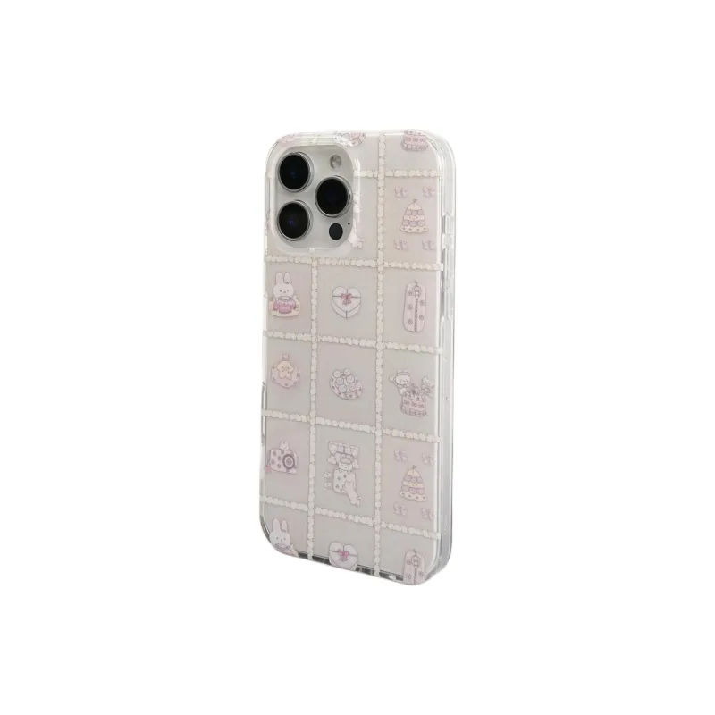 Wei Xin Acrylic Material Rabbit Cake Grid Phone Cases Compatible With IPhone 16/15 Pro Max/Apple 13/14 Pro/Max-4
