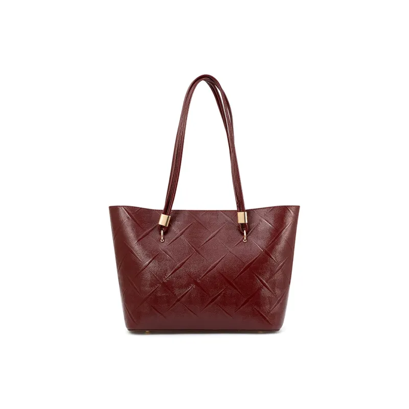 Vigno Synthetic Leather One Shoulder Underarm Tote Bag Women's Red-4