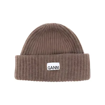 GANNI Logo Patch Ribbed Beanie