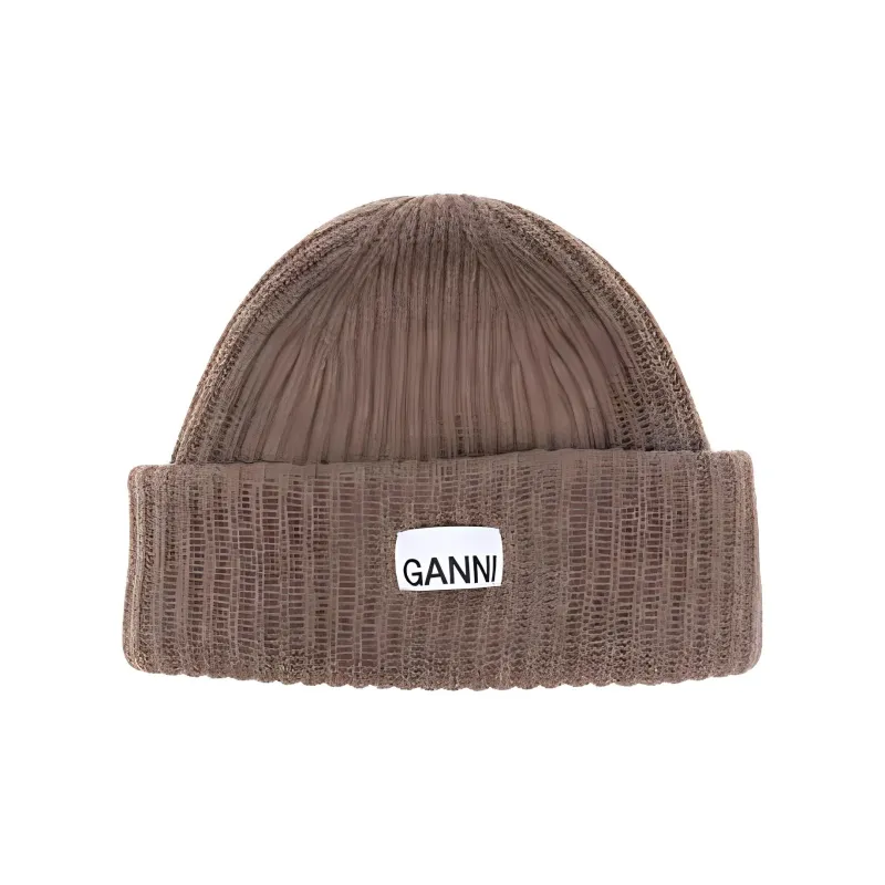 GANNI Logo Patch Ribbed Beanie-0