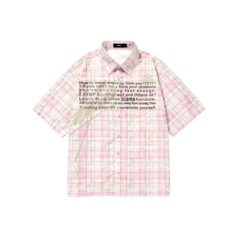 GENANX Shirt Unisex White Pink Plaid-0