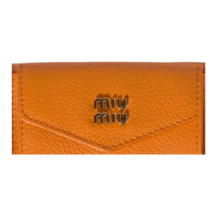 MIU MIU Cow Leather Wallet Small Size Unisex Orange-4