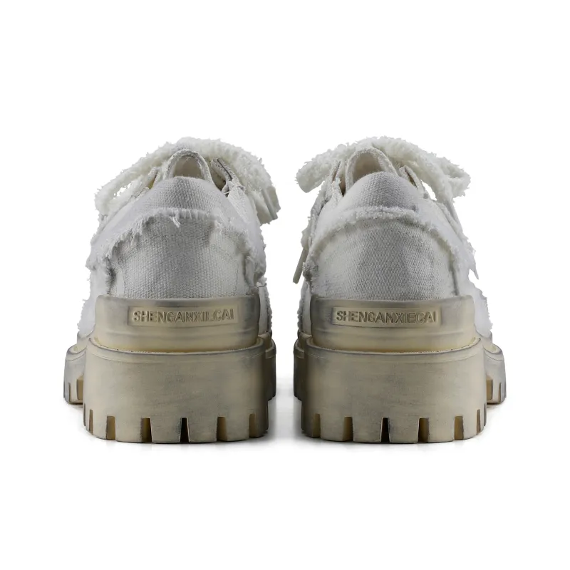 HANQIAORIJI Black Blood Series Abrasion Resistant Breathable Low Top Casual Shoes Men's Distressed White-5