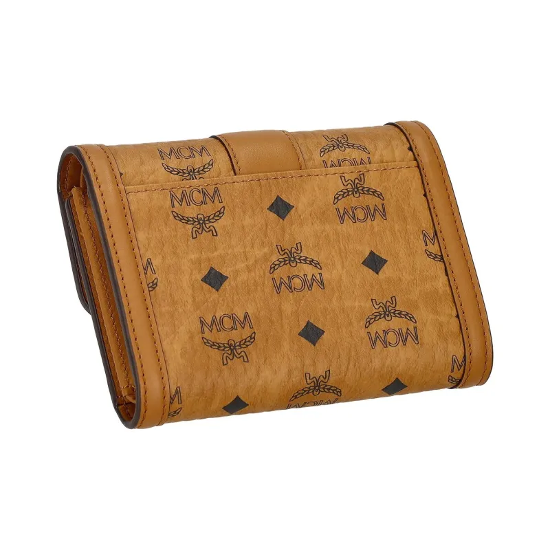 MCM Tracy Visetos Canvas With Leather Wallet Small Size Women's Cognac Brandy Brown & Black-1
