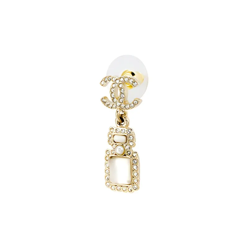 CHANEL Cc Logo Crystal Perfume Bottle Earrings-1