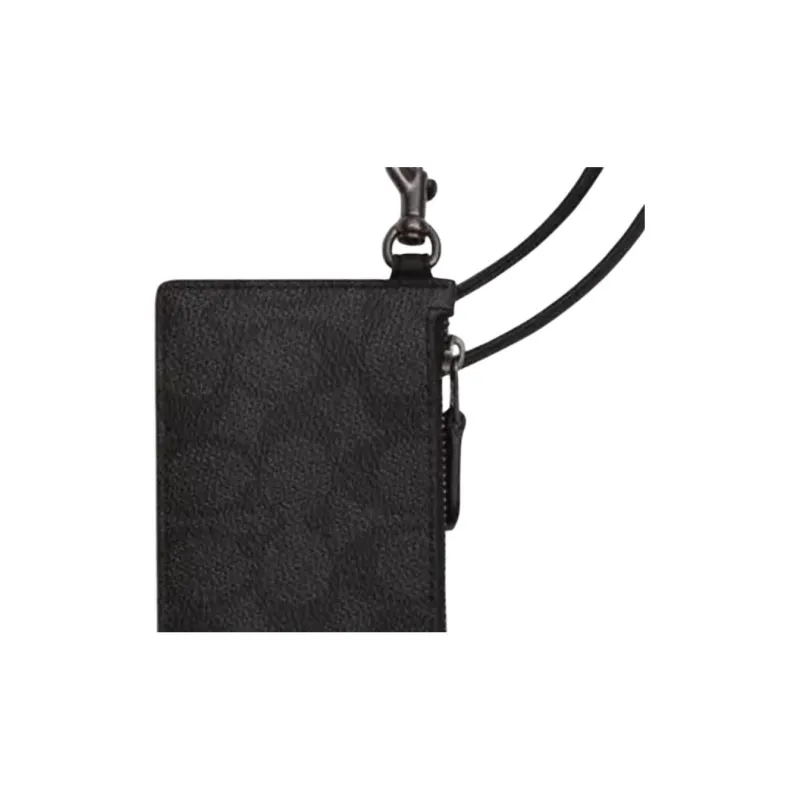COACH Coated Canvas With Calfskin Card Holder Mini Men's Charcoal Black & Black-3