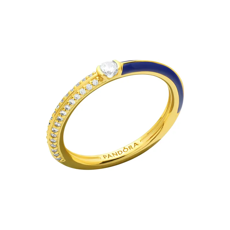 Pandora Sterling Silver 14K Gold Plated Cubic Zirconia Rings Unisex Blue-1