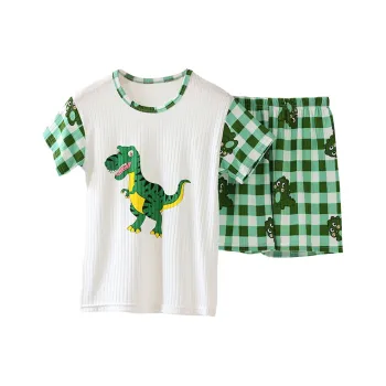 Cotton Gene Pajama Set Unisex Plaid Dinosaur