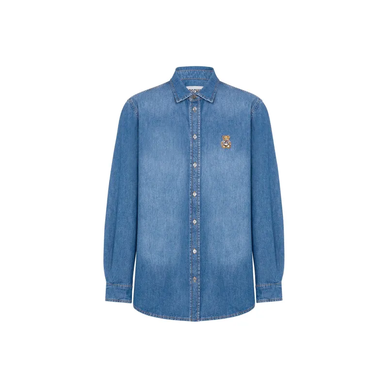 MOSCHINO Teddy Bear Embroidered Buttoned Denim Shirt-0