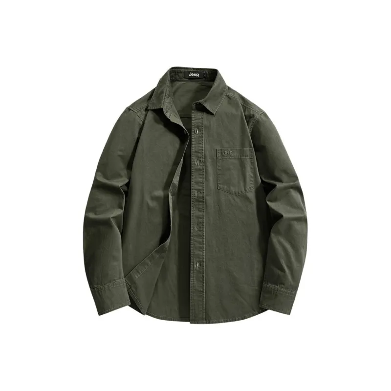 Jeep Outdoor Workwear Shirt Vintage Long Sleeved Coat Men's Khaki-2