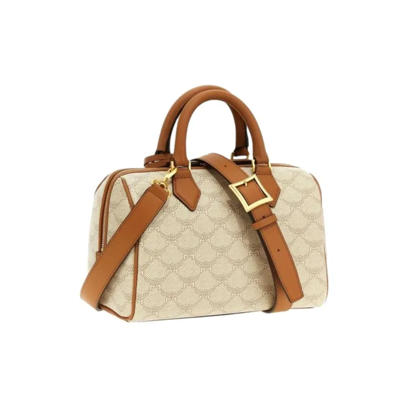 MCM Canvas With Leather Boston Bag Shoulder Bag Crossbody Bag Handbag Small Size Women's Beige-1
