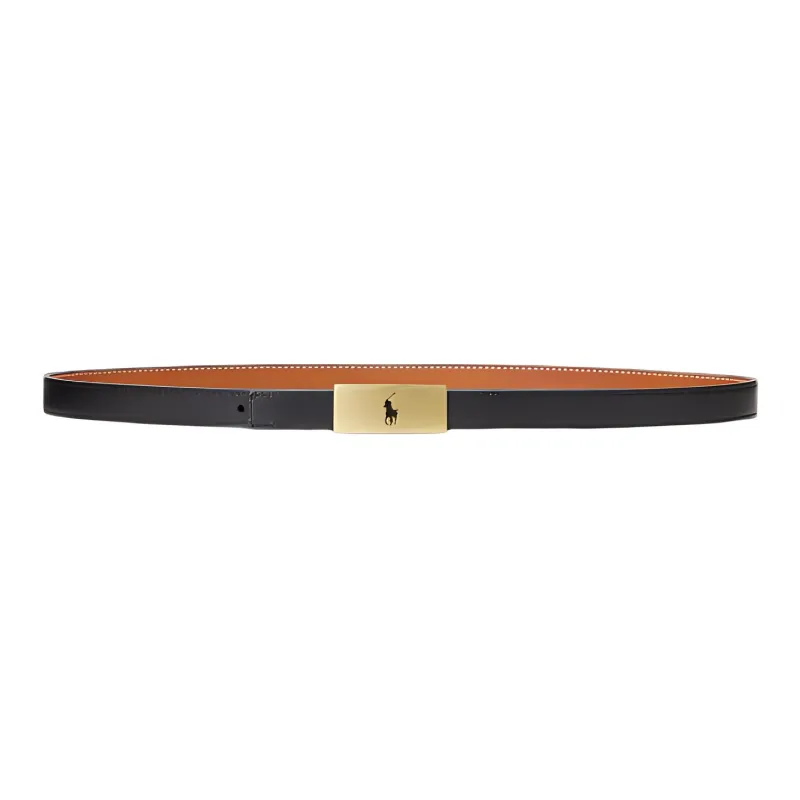 Polo Ralph Lauren Small Horse Cut-Out Pattern Design Leather Belts Women's Black/Brown Width 1.9CM-0
